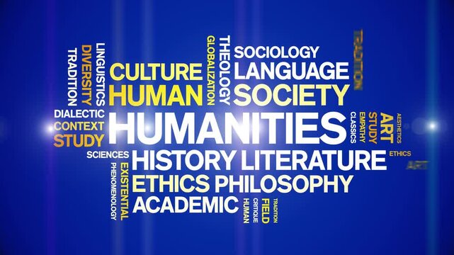 Humanities animated word cloud-text design animation tag kinetic typography seamless loop.