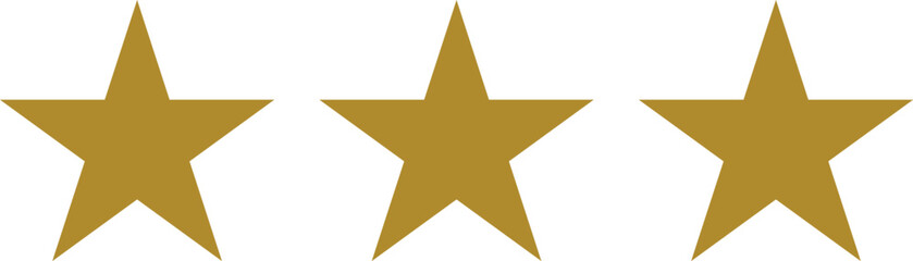 Obraz premium A set of three golden stars, ideal for use in ratings, reviews, and feedback icons.