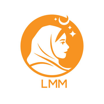 LMM Elegant Muslim Woman Logo. LMM with Crescent Moon and Stars &ndash; Islamic Beauty, Hijab Fashion & Modest LMM Branding Icon.
