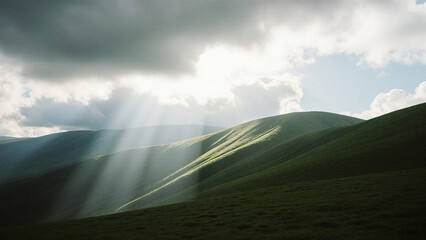 Scenic Sunbeams Over Hills Dramatic Nature Landscape