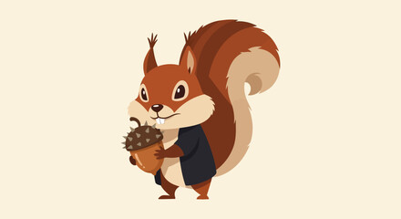 Fototapeta premium Cartoon Squirrel Holding Acorns in Basket.
