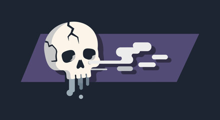 Cracked Skull Smoking Cigarette Illustration.