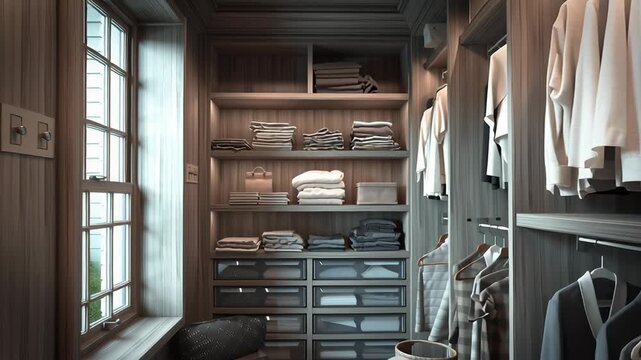 Functional storage room solution inside a home, smart zoning and clear pathways, uncluttered composition, soft ambient lighting, realistic household textures, editorial style suitable for commercial