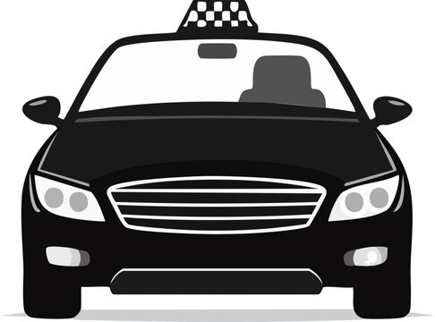 Single generic taxi car silhouette, solid black vector illustration, side profile