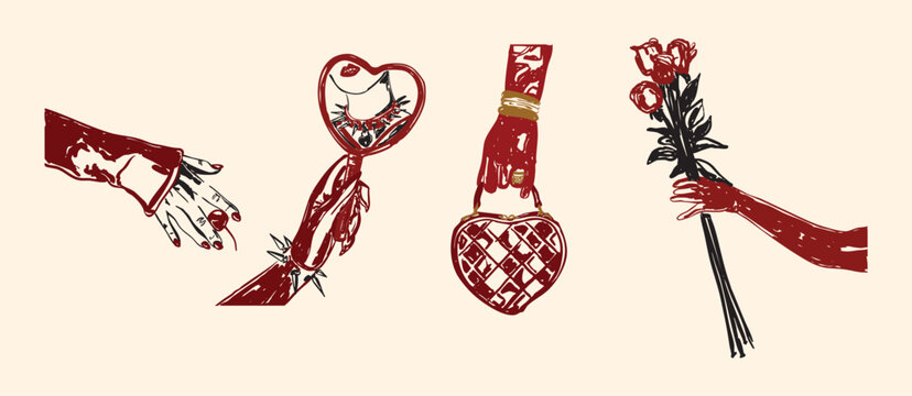 Romantic Valentine Hands with Roses Chocolate and Jewelry Gift Set