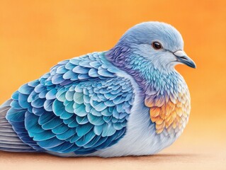 Tranquil Pigeon Resting with Detailed Watercolor Feather Texture