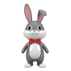Fototapeta premium Gray Bunny Rabbit with Red Polka Dot Bow Tie (18) image isolated on Transparent Background