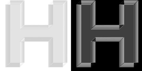 Strong 3D metallic glass letter H with chrome finish for corporate branding and business identity...