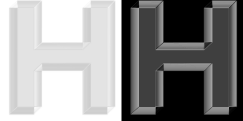 Strong 3D metallic glass letter H with chrome finish for corporate branding and business identity projects