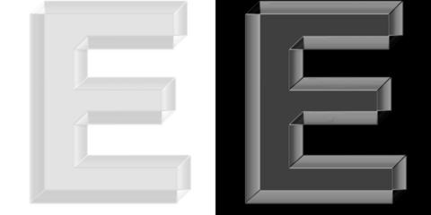 Luxury 3D chrome glass letter E with metallic texture for high-end corporate branding and identity projects