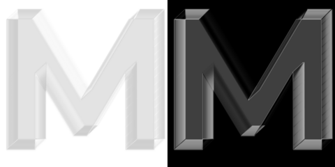 Bold 3D chrome glass letter M with metallic texture for premium corporate branding and marketing materials