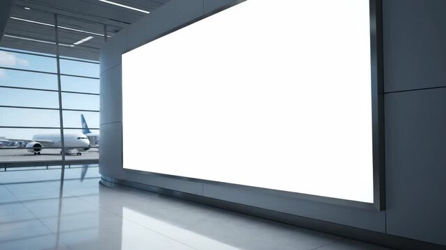 Modern Airport Terminal with Large Blank Advertising Screen - The video shows a modern airport terminal featuring a large blank advertising screen.