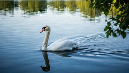 Fototapeta premium Graceful swan gliding in serene waters