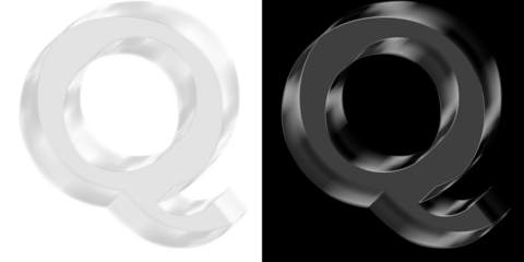 Luxury 3D metallic letter Q with reflective glass chrome texture for corporate branding and identity projects