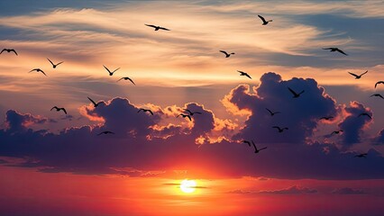 Obraz premium Birds flying during sunset