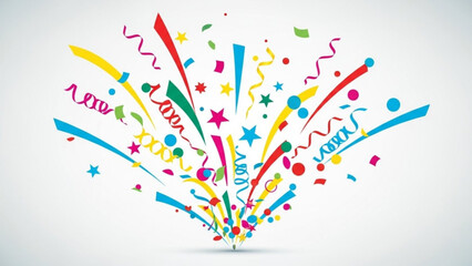 Fototapeta premium Colorful confetti explosion festive streamers and ribbons for celebration isolated on white background party concept