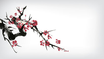 Chinese ink painting of cherry flower