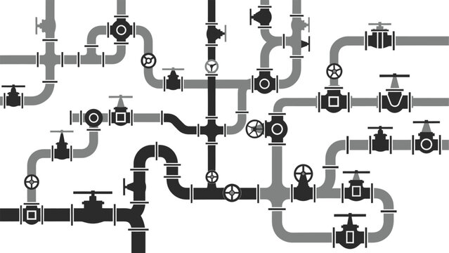 Industrial Pipe System with Valves and Connections Illustration