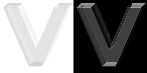 Sharp 3D chrome glass letter V with metallic texture for luxury business branding and professional...