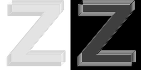 Sleek 3D metallic glass letter Z with chrome finish for professional corporate identity and...