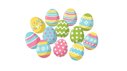 Colorful Easter Eggs with Various Patterns and Stripes Isolated on White Background