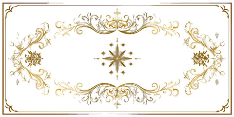 Fundo decorativo dourado com arabescos e estrela central, design elegante e transparente para convites.