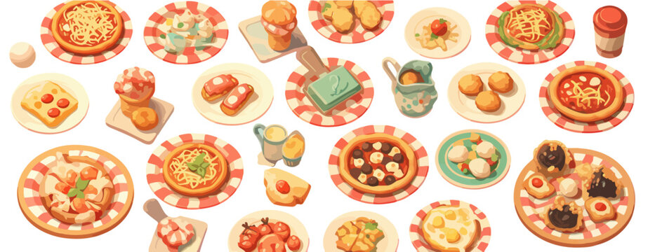 Cole&ccedil;&atilde;o de deliciosos petiscos e pratos em um padr&atilde;o de fundo transparente, perfeito para design.