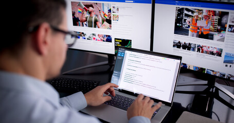 Young Hispanic Journalist Writing Online Media Article