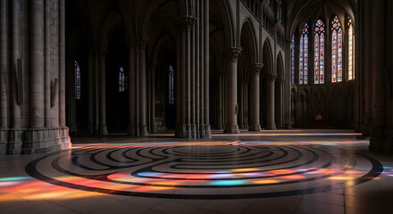Obraz premium Vibrant light trails in a stunning Gothic cathedral interior