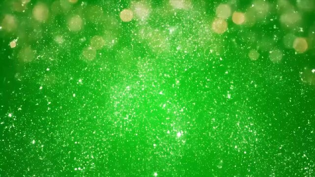 Green Festive Bokeh Background - A vibrant green background features bokeh effects and sparkling particles.