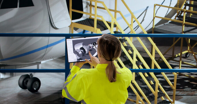 Female Aviation Engineer Supervisor Inspects Aerospace Plane Quality