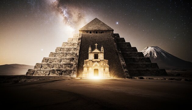 Surreal Cholula Pyramid and Volcano Fusion