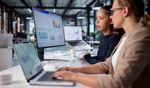 Financial Analysts: Woman Examining Dashboard Data