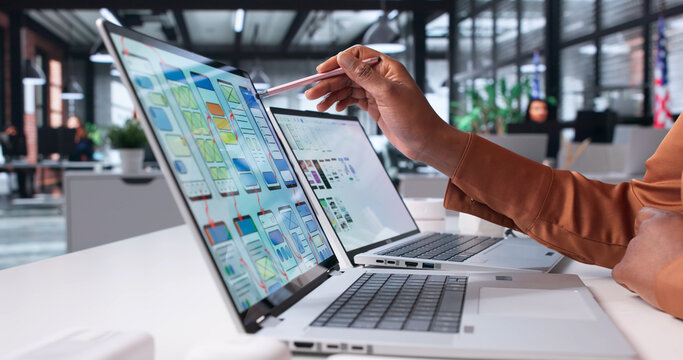 African American Businesswoman Developing UI Design