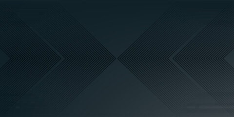 Black abstract long banner. Minimal gradient background with 3D arrows and copy space for text. Social media cover template. Raster illustration