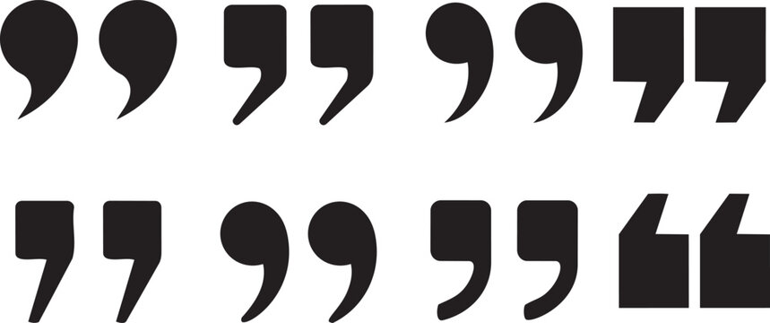 Quotation Marks and Apostrophe Icons &ndash; Black Line Typography Symbols in Curved, Straight, and Block Styles for Editorial Design