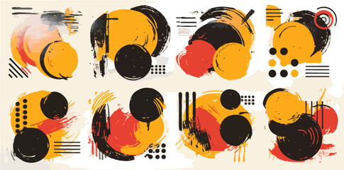 Composici&oacute;n abstracta moderna con formas org&aacute;nicas, pinceladas y elementos geom&eacute;tricos en colores vibrantes.