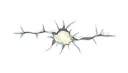 Ilustra&ccedil;&atilde;o abstrata de um rasgo ou buraco com espinhos pontiagudos em fundo transparente, simbolizando dano.