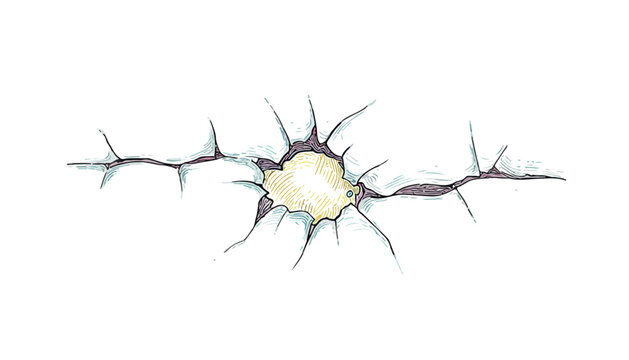 Ilustra&ccedil;&atilde;o abstrata de um rasgo ou buraco com espinhos pontiagudos em fundo transparente, simbolizando dano.
