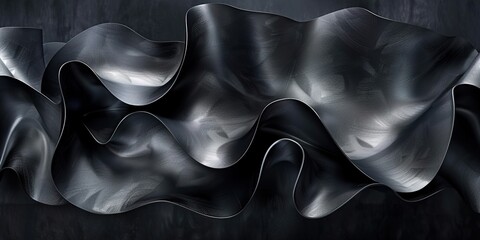 Shiny Black Fabric with Dynamic Waves and Folds
