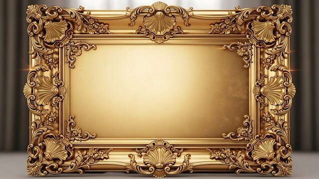 Ornate Gold Picture Frame Isolated.