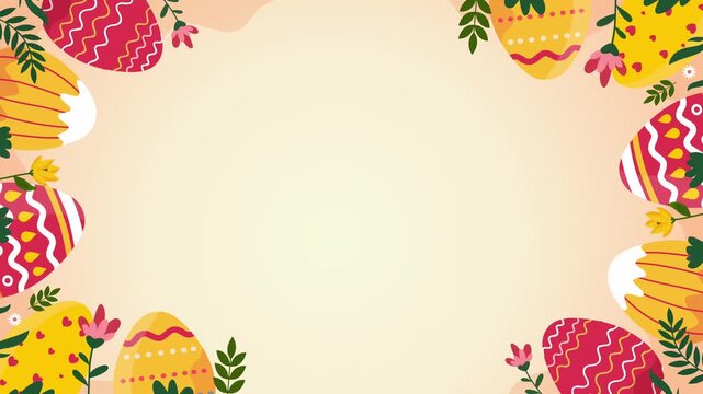 easter egg frame with colorful spring flowers on light cream background design