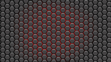 Seamless Dark Hexagon Honeycomb Pattern with Red Glow Center Background Texture Png