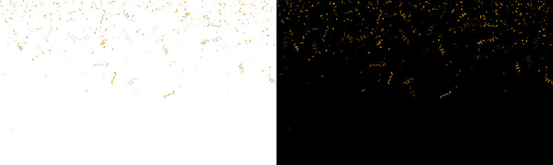 Gold serpentine confetti falling down isolated transparent background