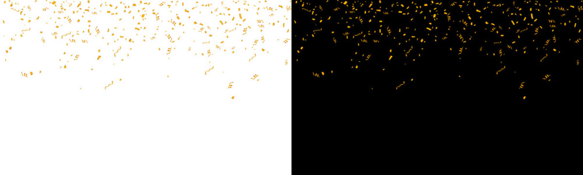 Gold foil confetti ribbons isolated transparent background vector
