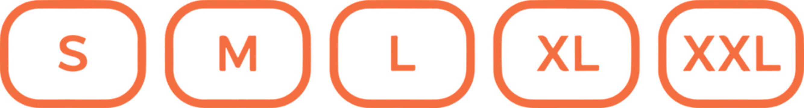 Clothing size icon orange S M L XL XXL label vector