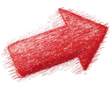 Flecha roja dibujada a mano con textura de l&aacute;piz, se&ntilde;alando hacia arriba y a la derecha sobre fondo transparente.