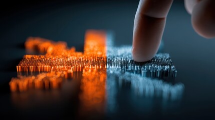 A hand places a flag in a server schematic, symbolizing data management.