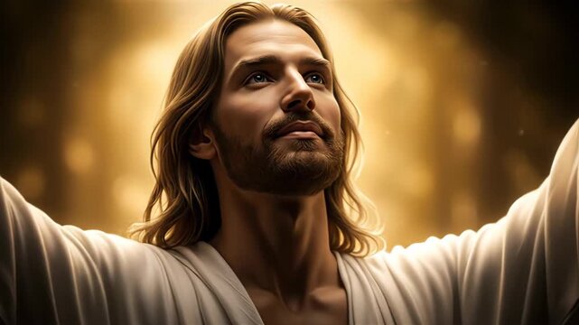 Radiant Spiritual Figure - A serene and divine portrayal of a spiritual figure with long hair and a beard, dressed in a flowing garment.