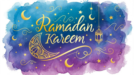 Ramadan Kareem Vector Illustration With Gold Ornate Elements On Watercolor Background For Islamic Holiday Greeting